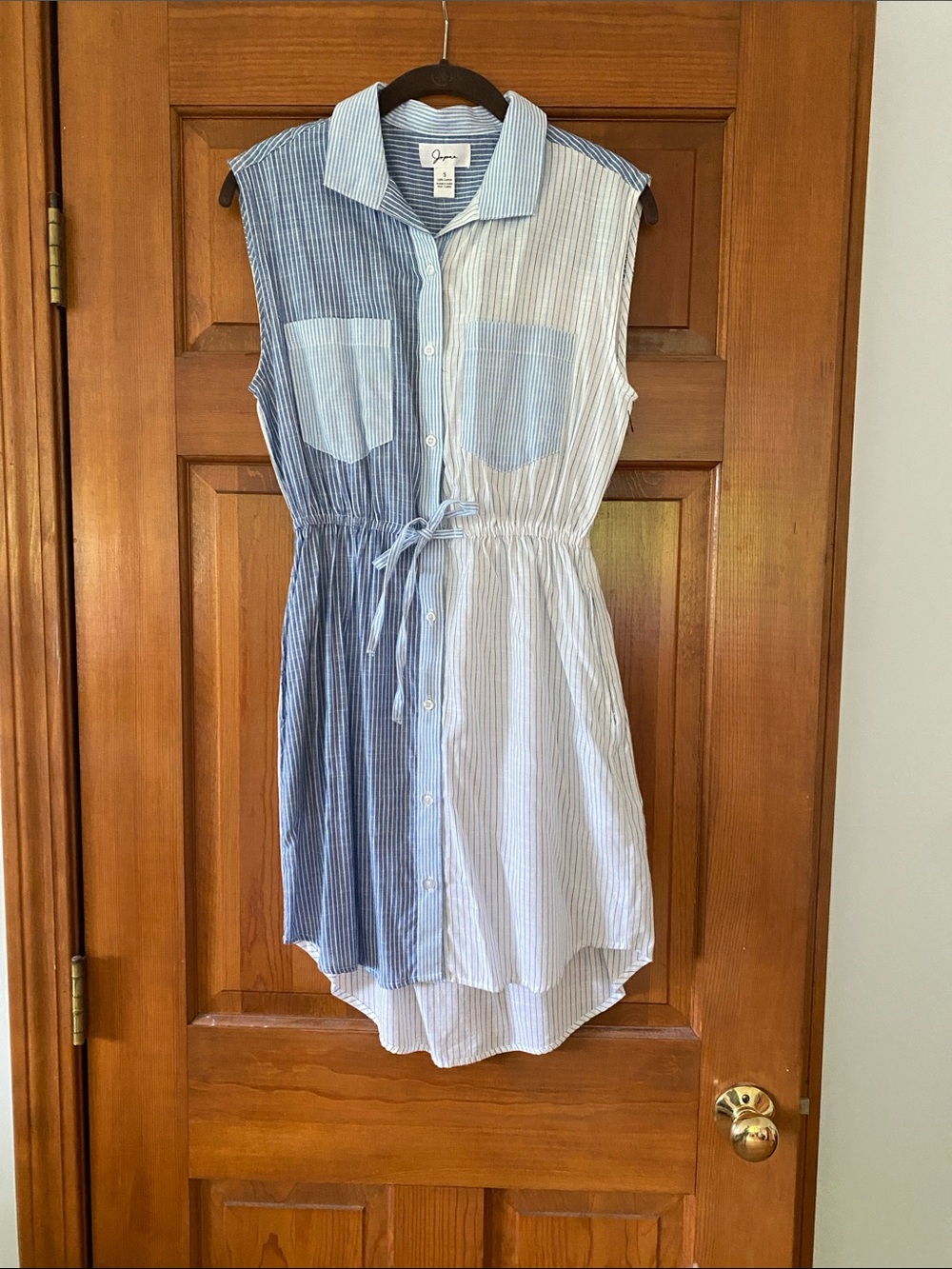 Sleeveless Button-Front Blue and White Stripe Shirt Dress new  with tags size S